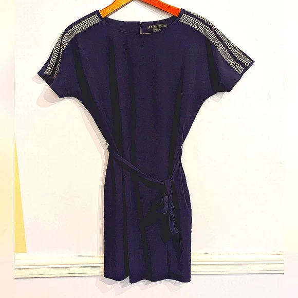 Armani Exchange Eggplant Gold Embellished Shoulders Mini Dress - Picture 2 of 9